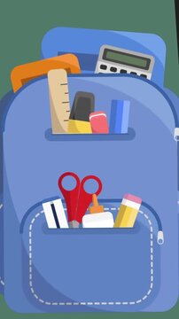 Animation of school bag icon on green background