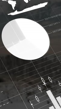 Animation of statistical data processing against aerial view of cityscape