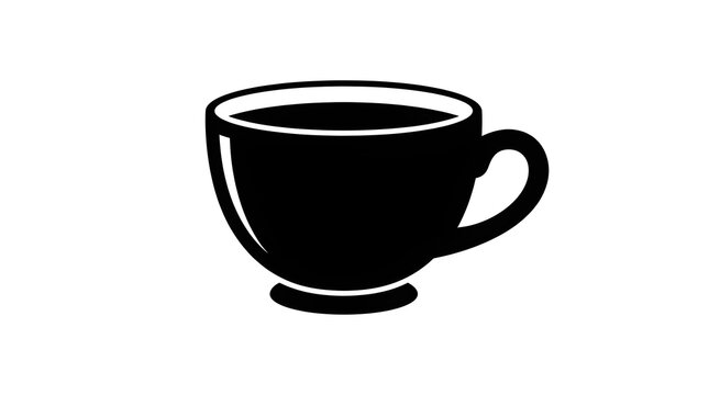 Black silhouette vector icon of a classic coffee cup or teacup with a handle and base. Perfect for cafe menus, beverage designs, and hot drink concepts. Isolated on white background.