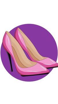Animation of pink high heels on white backgroud