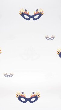 Animation of carnival mask repeated on white backgroud