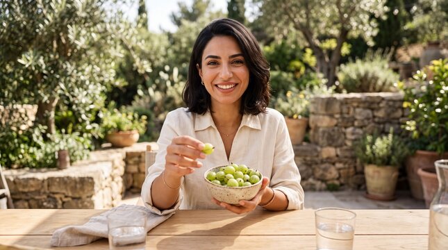 Sun-Drenched Vitality: First-Person Perspective of Young Middle Eastern Professional with Fresh Gooseberries
