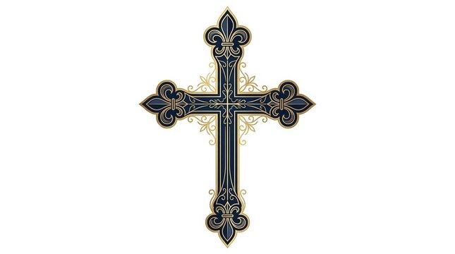 Ornate blue cross with elegant gold border design.