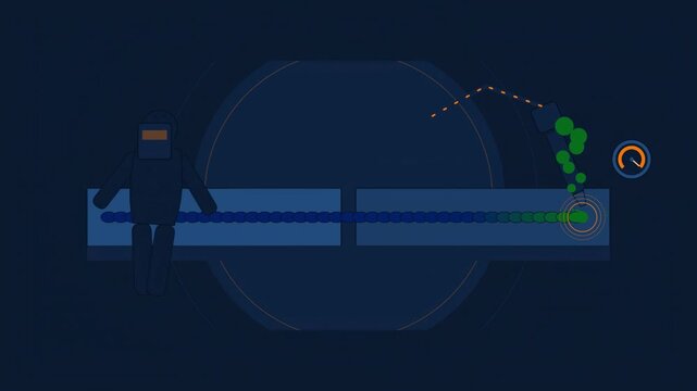 Abstract animated weld seam laying a bead drawn as blue and cyan lines and shapes on a deep dark background. Seamless looping 4K motion graphics video with free space for text, ideal for industry expl