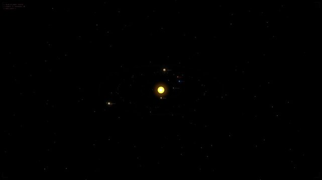 Glowing yellow orb floats in dark starfield background for seamless looping tech animation