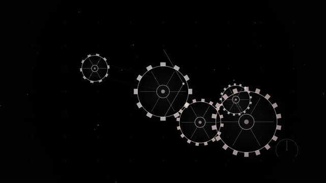 Abstract looping seamless background featuring interconnected rotating gears and cogs in motion
