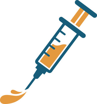 Graphic illustration of a Medical syringe tool dispensing liquid, showcasing essential medical equipment in a clean, modern style.