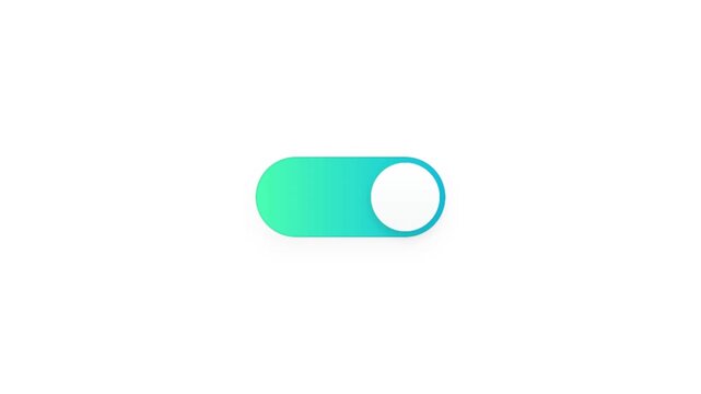 Minimalist toggle switch animation, green gradient on button icon, digital interface slider for mobile app and web design UI