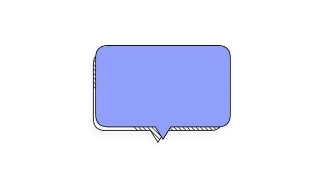 Minimalist blue speech bubble animation, flat vector chat box icon on white background, simple communication dialogue element for video