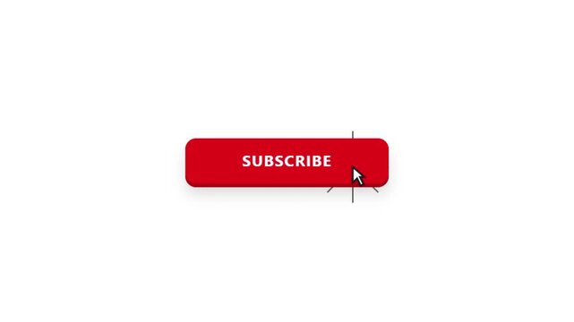 Red subscribe button animation with mouse cursor click. Social media call to action graphic. Minimalist follow button for video creators.