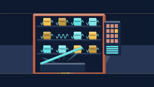 Abstract animated vending spiral dispensing drawn as cyan and teal lines and shapes on a deep dark background. Seamless looping 4K motion graphics video with free space for text, ideal for business pr