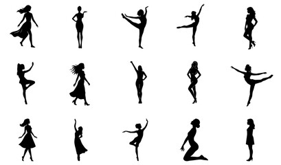 Silhouettes of graceful women showcase diverse dance poses, capturing the elegance and artistry of movement. © DesignINKZ