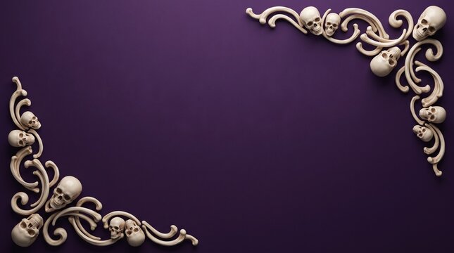 Elegant gold floral corner ornaments on a rich purple background for design elements