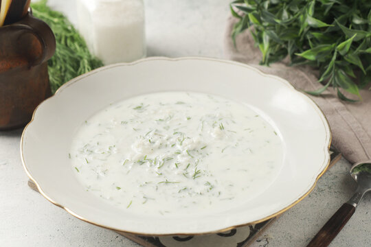 A bowl with traditional Azerbaijan soup dovga