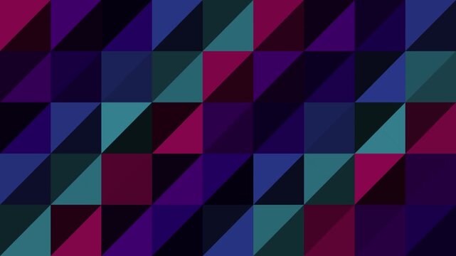 Geometric seamless looping background featuring triangular tiles in dark purple, magenta, and teal tones.