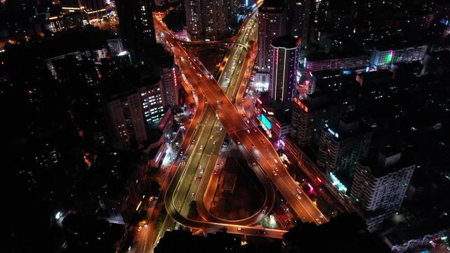 Guiyang Huaguoyuan Overpass Night Aerial View with Busy Traffic