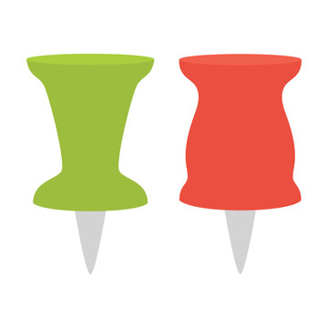 green red push pins flat icon set