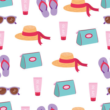 summer beach accessories seamless pattern