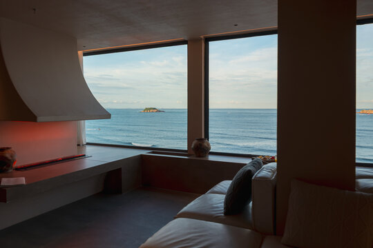 Interior Space with Floor-to-Ceiling Windows and Ocean Views