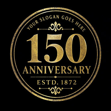 Elegant golden anniversary logo design celebrating one hundred fifty years established in vintage style