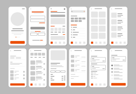 Mobile App UI Wireframe Template Collection with Modern Screen Layouts