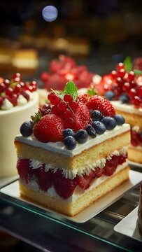 Vibrant dessert platter with assorted pastries, including cake and str
