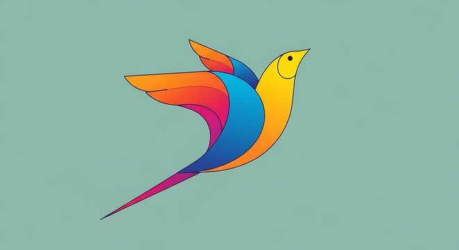 Colorful abstract bird illustration with vibrant gradient wings on a solid background