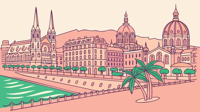 Minimalist Nice city skyline vector outline