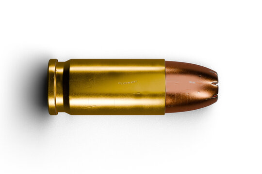 Metallic 9mm Hollow Point Bullet 3D Render Isolated on Transparent Background.