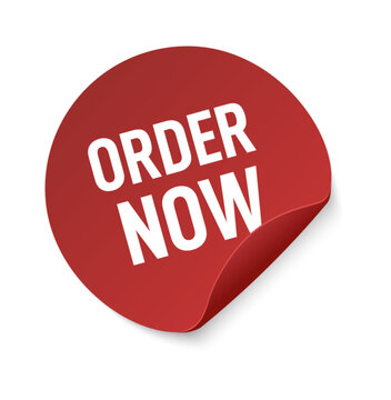Realistic red round corner peel sticker with Order Now text and glossy curled edge isolated on background. Modern promotional label design perfect for ecommerce, retail sales, online shopping banners