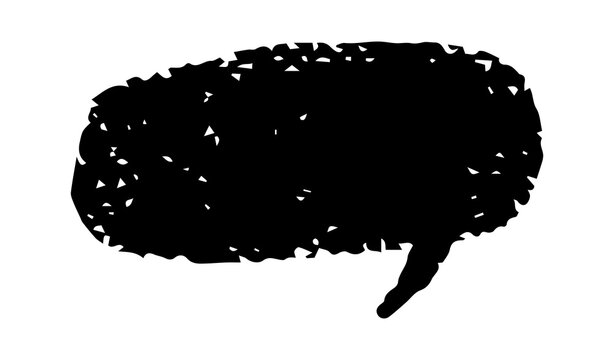 Black crayon speech bubble with rough textured scribble style isolated on background. Hand drawn comic chat symbol perfect for messaging concepts, social communication, conversation themes