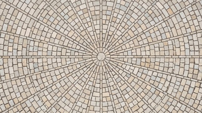 Abstract Light Circular Pavement Texture with Pale Cream Cobblestones