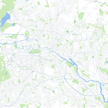 Minimal vector city map of Berlin with streets, parks and waterways