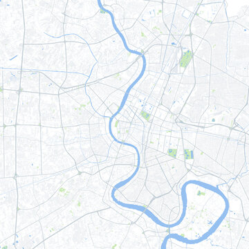 Minimal vector city map of Bangkok with streets, canals and Chao Phraya River