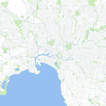 Minimal vector city map of Melbourne with streets, parks and Yarra River