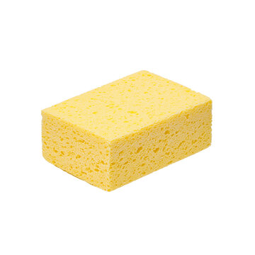 Yellow household cleaning sponge isolated on a white background