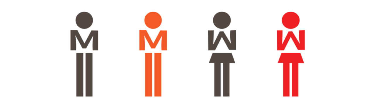 Male and female toilet restroom sign icons collection featuring man and woman stylized stick figures vector illustration set for public signs