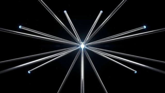 Platinum lattice network radiating from glowing central node &ndash; Ideal for enterprise network, central processing unit, or cloud system.