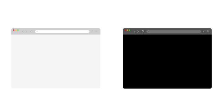 blank Browser windows. A set of realistic empty browser windows with a toolbar, a search bar on Vector illustration.