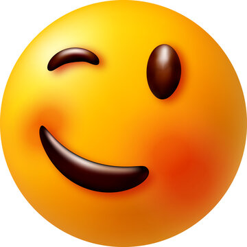 3d Winking smiling face icon with glossy look