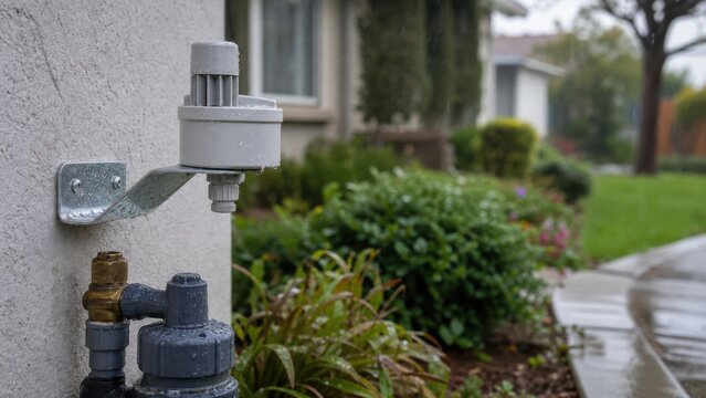 Compact rain sensor mounted above a residential irrigation system, ideal for preventing unnecessary watering and saving water