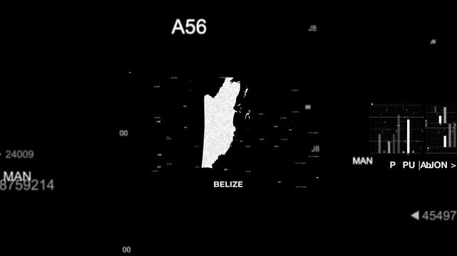 Belize map animation showcasing economy, infrastructure, technology, population, energy, trade, and national development data for presentations, films, documentaries, and motion graphics.