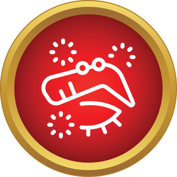 Outline icon representing a person feeling dizzy or having vertigo, on a red button