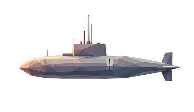 Low Poly Military Submarine Vessel 3D Model Render
