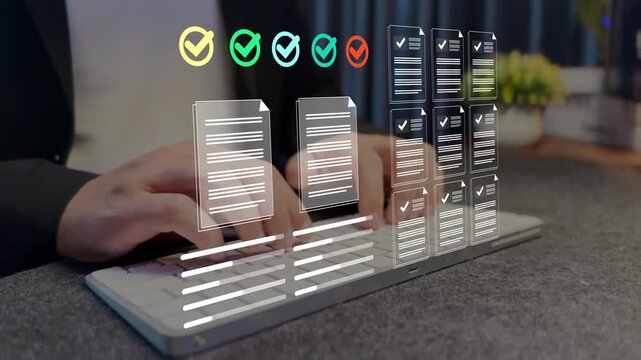 Businessman Managing Digital Documents with Automated Workflow and Approval System