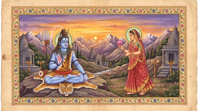 Divine shiva parvati depiction for hartalika teej and pradosh vrat celebrating sharad navratri devotion and spiritual fasting