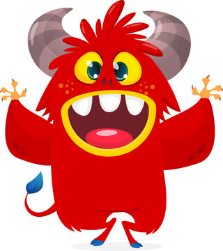 Cute Cartoon Monster Creature with Big Eyes and Smiling Face Isolated on white. Halloween design