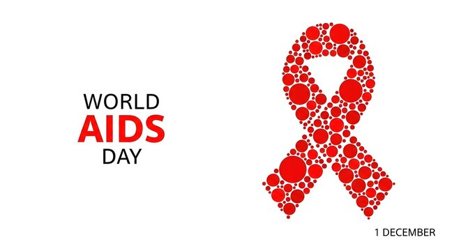 A red awareness ribbon composed of small floral patterns isolated on a white background for the annual global health observance known as world aids day