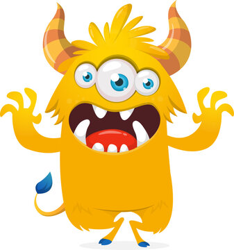 Happy Halloween cartoon monster with scary horns and funny face