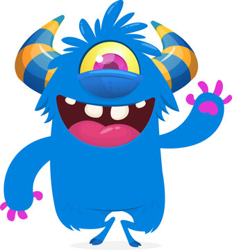Happy Halloween cartoon monster with scary horns and funny face